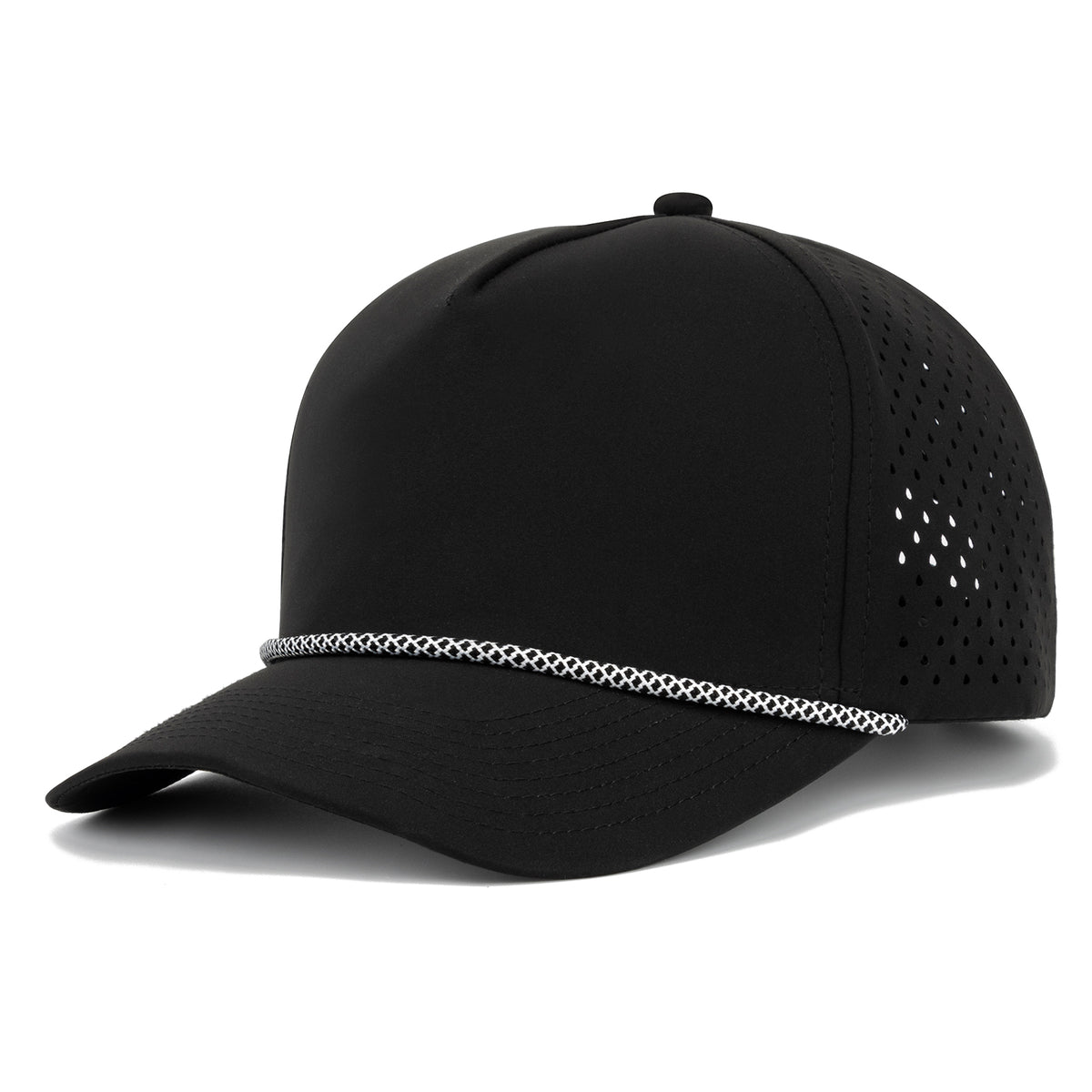TOPTIE Perforatd Trucker Hat with Rope, 5 Panel Quick Dry Snapback Cap