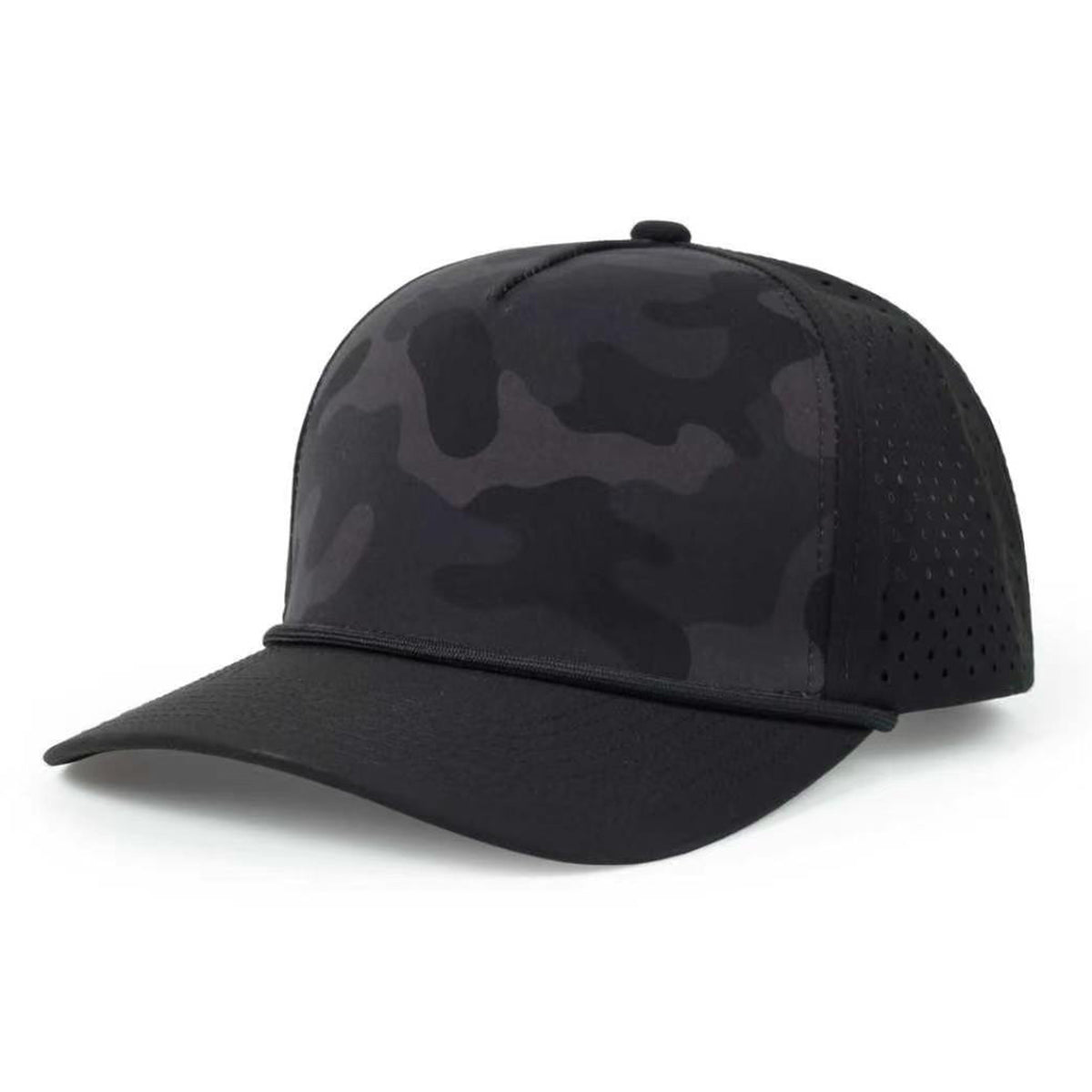 TOPTIE Perforatd Trucker Hat with Rope, 5 Panel Quick Dry Snapback Cap